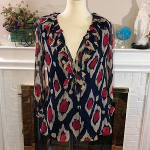 🌻Diane von Furstenberg Navy Red Beige Silk Aztec